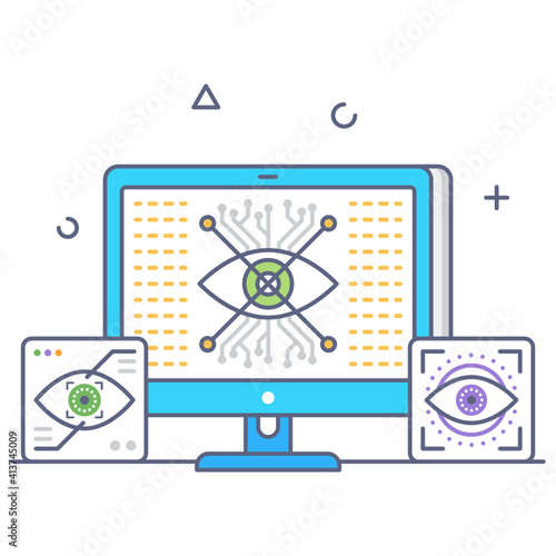 
Eye augmentation flat outline icon, editable vector 
