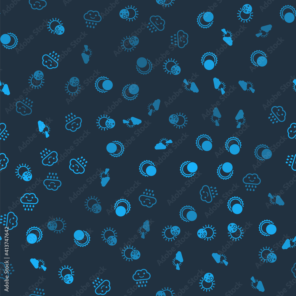 Set Eclipse of the sun, , Sun and cloud weather and Cloud with rain on seamless pattern. Vector.