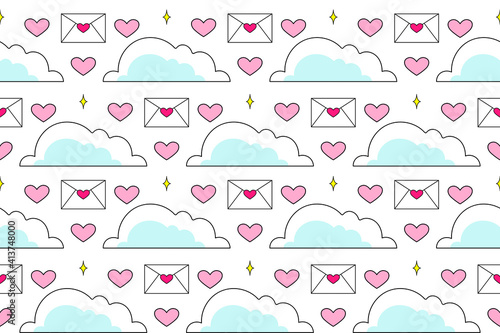 Cute romantic pattern with cloud. Love message. Valentine's day. Vector pattern