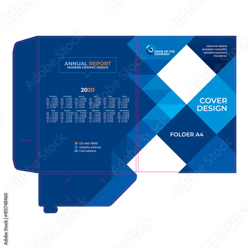 Folder design, cover for catalogue, brochures, layout for placement of photos and text, modern geometric design