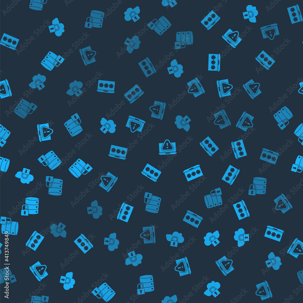 Set Cloud computing lock, Laptop with password, exclamation mark and Server security on seamless pattern. Vector. Set Cloud computing lock, Laptop with password, exclamation mark and Server security on seamless pattern. Vector.