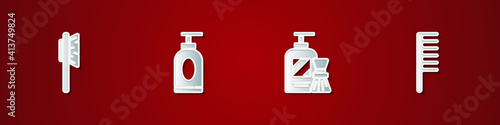 Set Hairbrush, Cream or lotion cosmetic tube, Shaving gel foam and and icon. Vector.