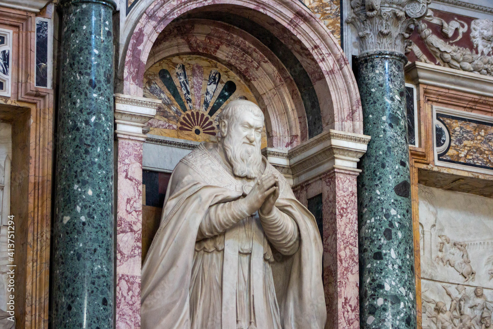 Statue of Pope Pius V at Basilica Santa Maria Maggiore in a chapel of the Basilica of St. Mary Major in Rome.