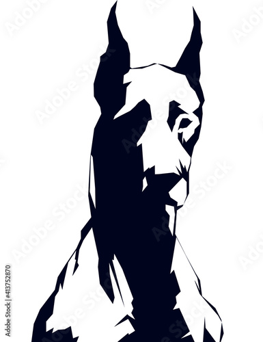doberman dark blue portrait at white background with similars vector lineart style
