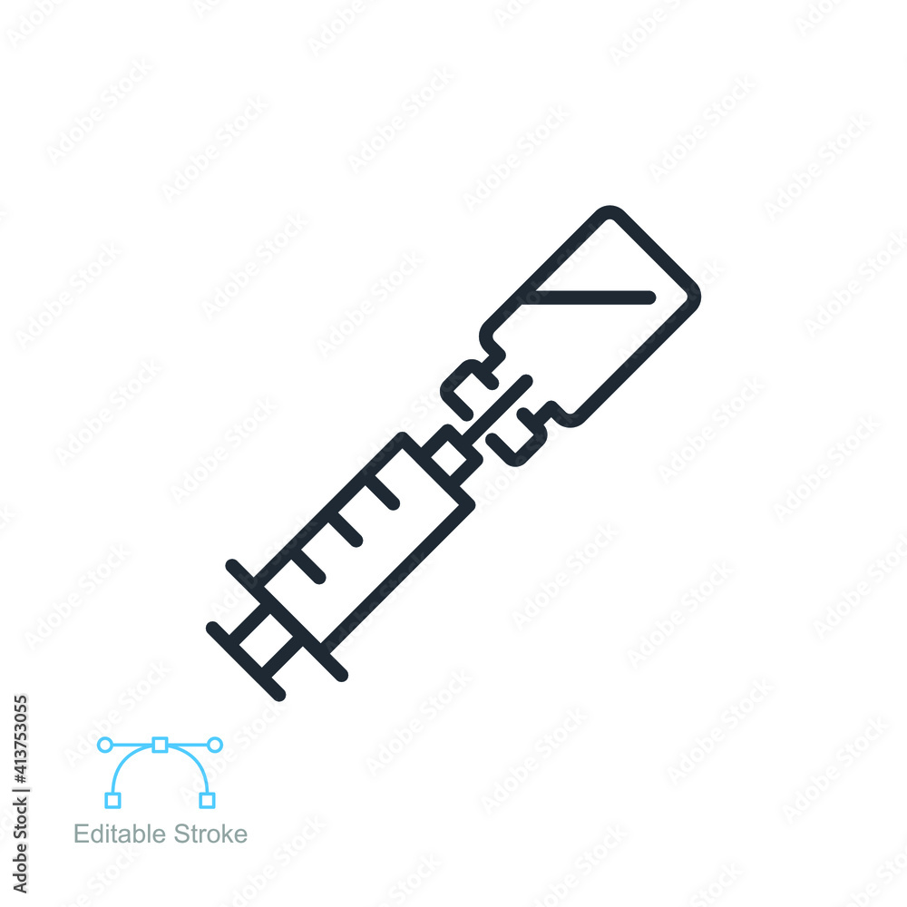 Vaccine, suction, bottle, syringe line icon. Insulin injection, Medical Syringe, Needle and Vial. Coronavirus, Covid-19, 2019-ncov Editable stroke Vector illustration Design on white background EPS10 Vaccine, suction, bottle, syringe line icon. Insulin injection, Medical Syringe, Needle and Vial. Coronavirus, Covid-19, 2019-ncov Editable stroke Vector illustration Design on white background EPS10