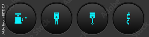 Set Car air pump, key with remote, Engine piston and muffler icon. Vector.