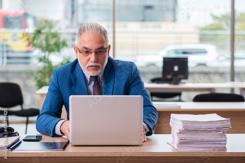 Old male boss employee working in the office