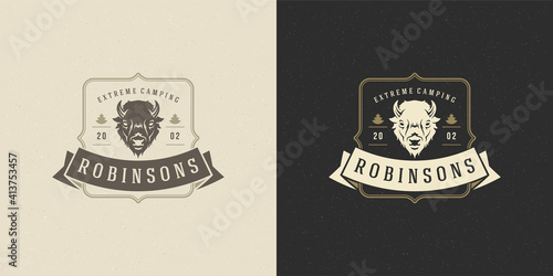 Bison head logo emblem vector illustration silhouette for shirt or print stamp