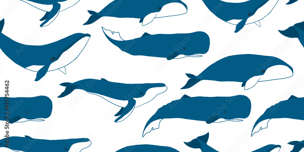 Fototapeta premium Wild Whales. Seamless Pattern for your design