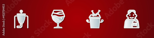Set Beer brewing process, Glass of beer, bottles ice bucket and Happy man with icon. Vector.