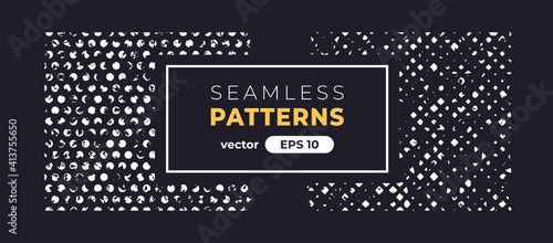 Seamless abstract pattern. Halftone grain. Grunge noise texture set. Vector illustration eps10. Creative artistic collection. Flat style. Pencil, ink paint strokes. Background template.