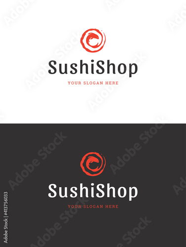 Sushi restaurant emblem logo template vector illustration.