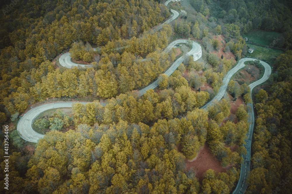 Curved road from aerial view in Picos de Europa Curved road from aerial view in Picos de Europa