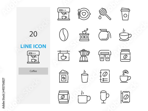 set of coffee thin line icon, drinks, cafe