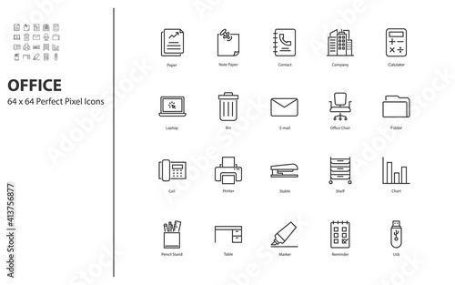 set of business thin line icons 64x64px, work, job, office, workplace