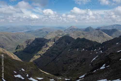 View over rugged mountain peaks from summit of Bidean Nam Bian, Glen Coe, Highland, Scotland photo