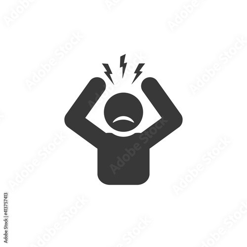 Headache glyph icon. Silhouette symbol. Anger and irritation. 
