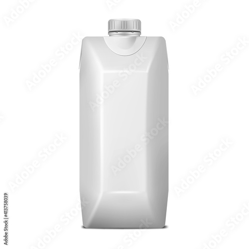 Blank carton package for liquid products isolated on white background,  realistic vector mock-up. Milk or juice box with screw cap,  mockup. Template for design