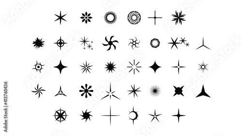 Big Set Black Collection Star Icons Sparkles Vector Symbols Shine Elements © Дмитрий
