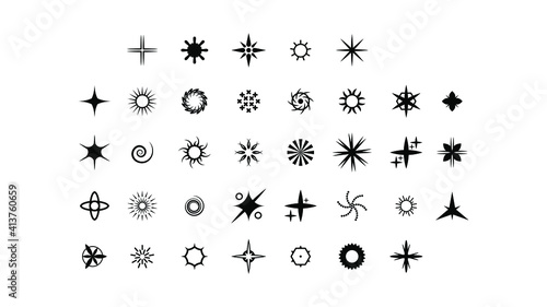 Big Set Black Collection Star Icons Sparkles Vector Symbols Shine Elements © Дмитрий