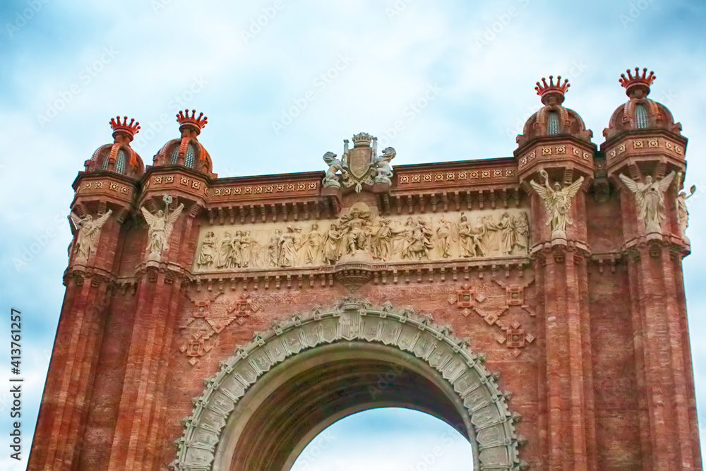 The Arc de Triomf, Triumphal Arch used as the main access gate for the 1888 Barcelona World Fair, Barcelona, Spain