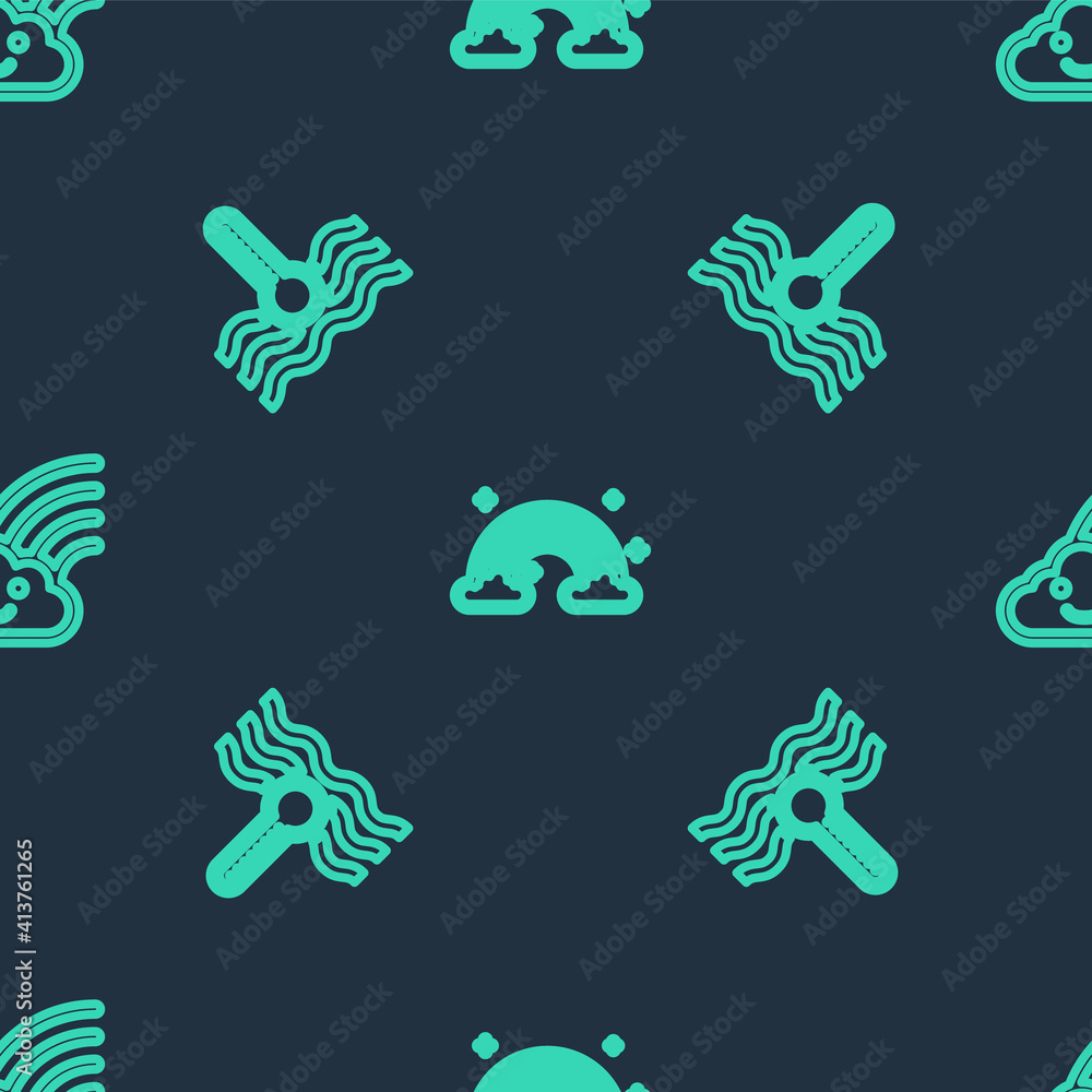 Set line Rainbow with clouds, Water thermometer and on seamless pattern. Vector. Set line Rainbow with clouds, Water thermometer and on seamless pattern. Vector.