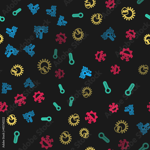 Set line Water thermometer, Meteorology, UV protection and Sun and snowflake on seamless pattern. Vector.