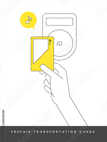 ICカードを使って電子決済をするイラスト。電子マネーを使った非接触型決済。