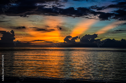 The view of the sunset over the Gili Trawangan island in Indonesia