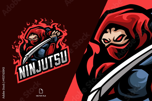 ninja samurai with sword mascot logo game illustration