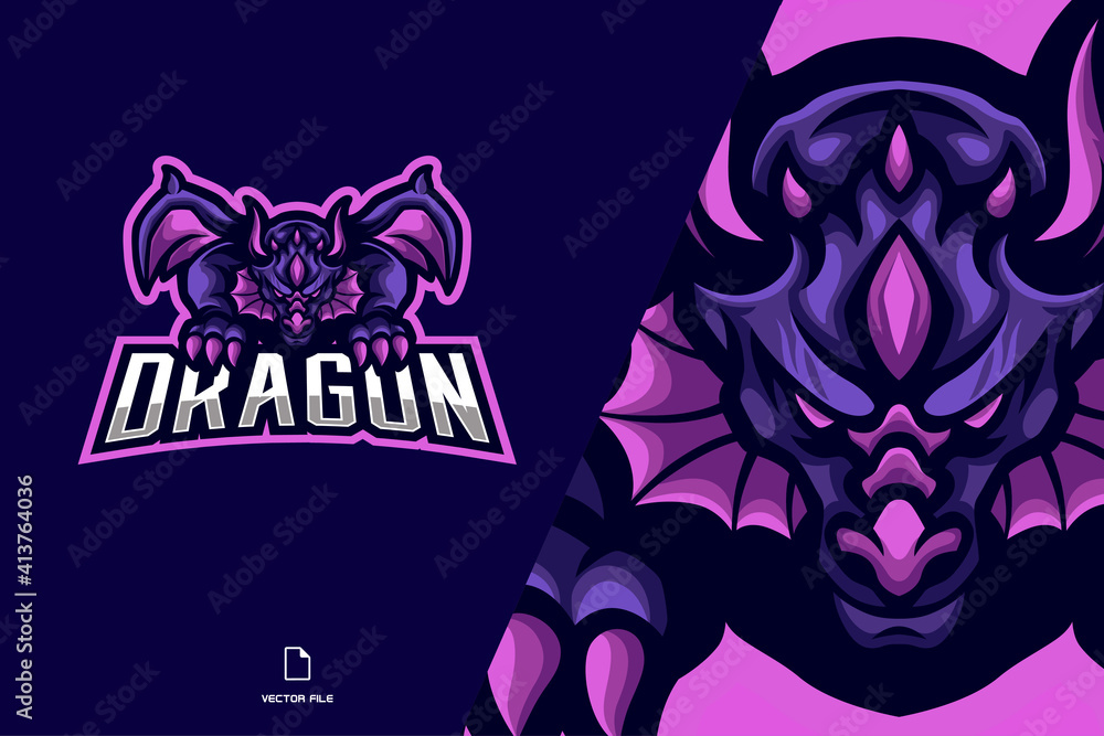 Fototapeta premium purple dragon mascot esport logo for game team