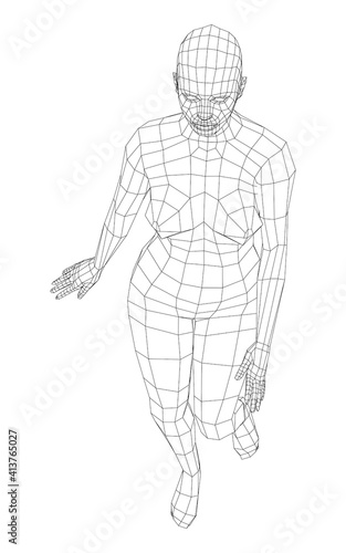 Wireframe walking woman. Vector