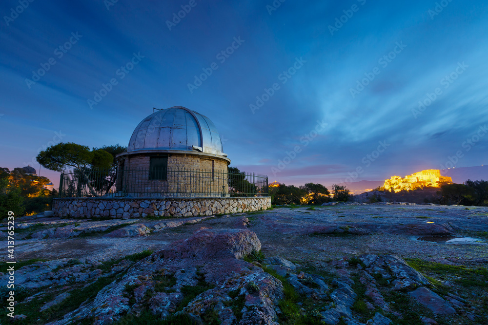 Early morning view of the National Observatory and Acropolis from Pnyx Early morning view of the National Observatory and Acropolis from Pnyx
