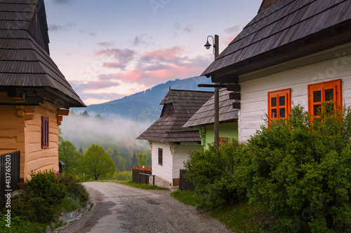 Traditional wooden architecture in Vlkolinec village in Slovakia. photo
