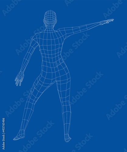 Fototapeta Naklejka Na Ścianę i Meble -  Wireframe ballerina in dance pose. Vector