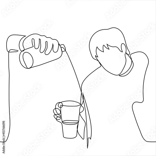 man holds a glass into which another man pours a drink from a bottle, but it does not fall. a man pours water past a glass to another man.Concept of being out of topic, irrelevant, social awkwardness,
