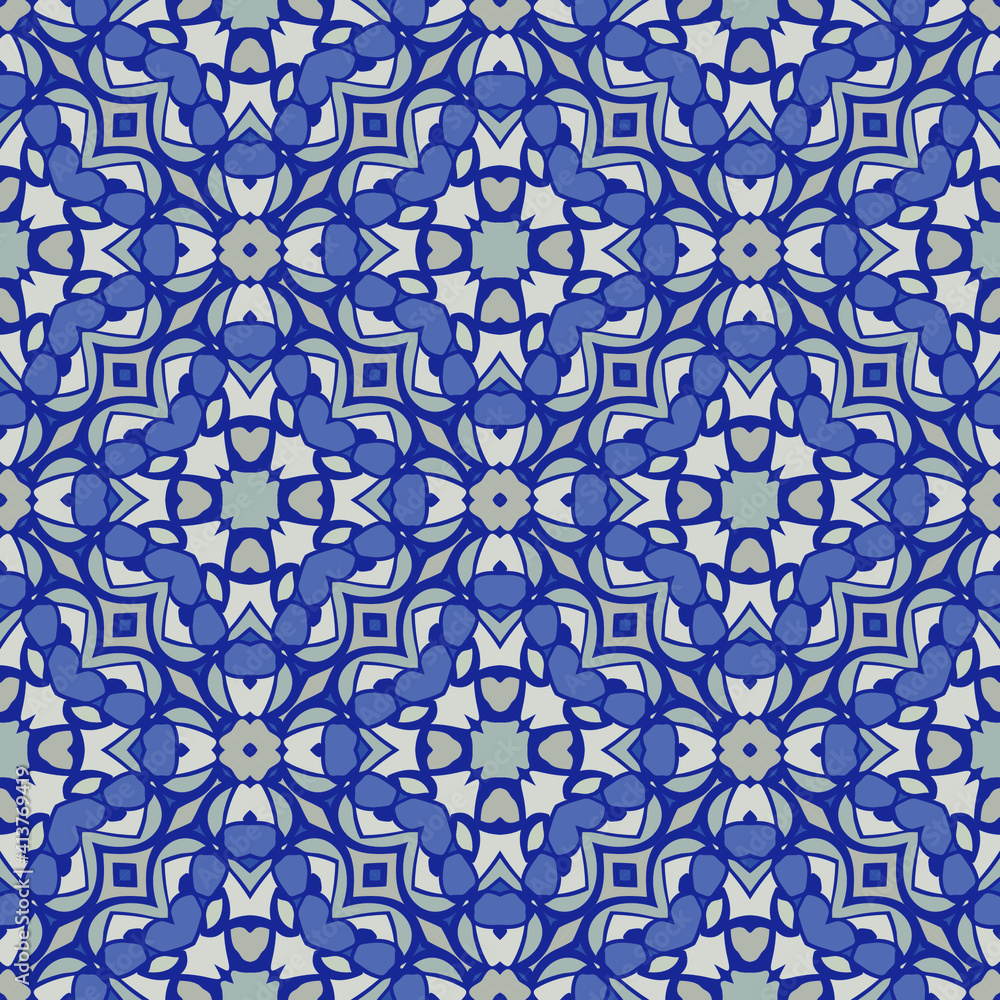 Modern abstrract seamless pattern in white blue for decoration, paper wallpaper, tiles, textiles, neckerchief, carpet. Home decor, interior design, cloth design.