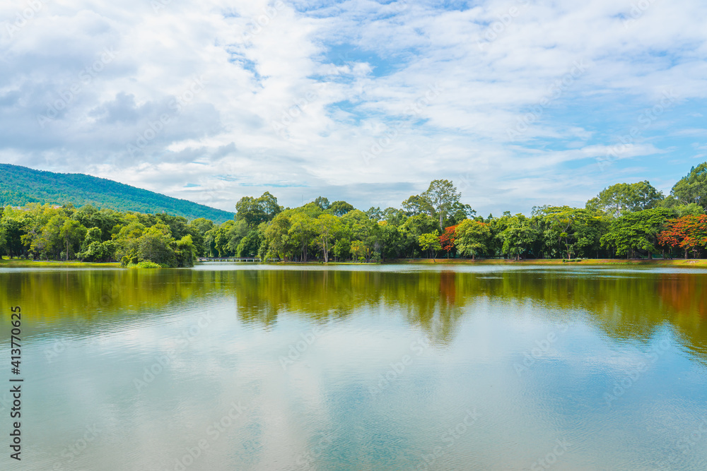 Fototapeta premium Small mountain lake with reflect water,