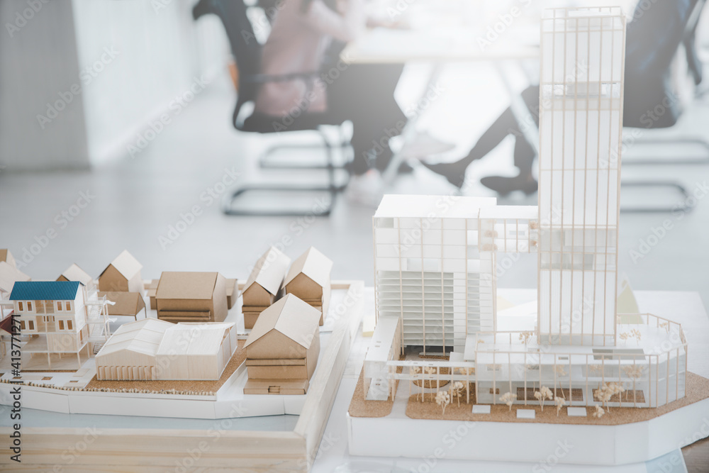 Real estate residential mortgage concept, Housing and building model in architect engineer or marketing sale office Real estate residential mortgage concept, Housing and building model in architect engineer or marketing sale office