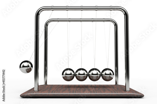 Schilderij op canvas Newton's cradle in action. White background.
