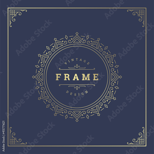 Vintage flourishes ornament swirls lines frame template vector illustration victorian ornate border for greeting cards