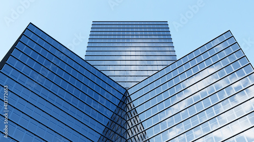 3d Render. perspective, the skyscraper is directed to the sky. blue gradient,