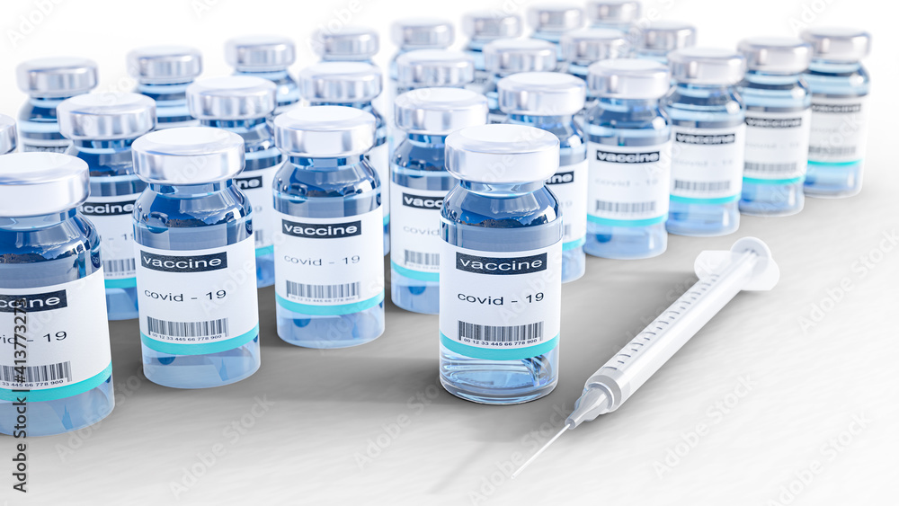 3d render. covid-19 coronavirus vaccine bottle vaccination. 3d render. covid-19 coronavirus vaccine bottle vaccination.