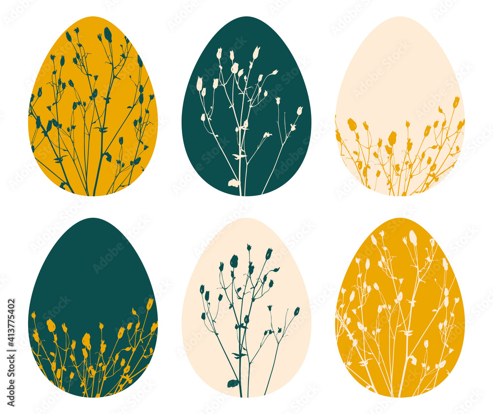 Easter eggs with floral ornament - set of decorative eggs with herbal pattern - natural farm food - elements for festive design Easter eggs with floral ornament - set of decorative eggs with herbal pattern - natural farm food - elements for festive design