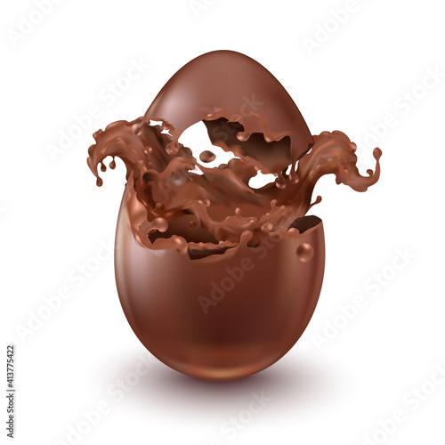 Chocolate egg, child's surprise for Easter and holidays, broken.