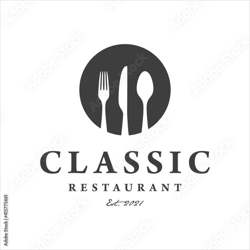 Classic restaurant logo design template vector on white background
