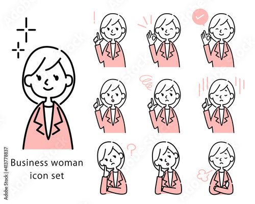 仕事をする女性のアイコンセット　ベクター素材