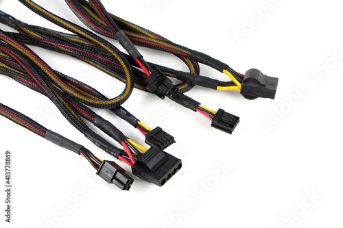 Computer power supply cables isolated on a white background
