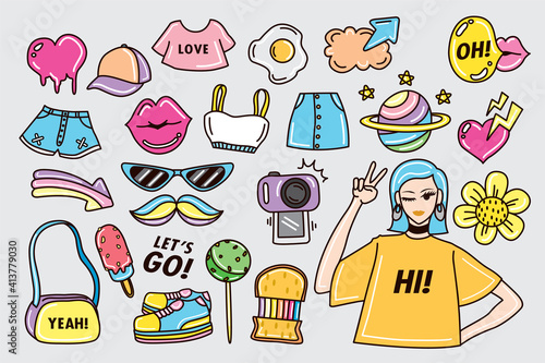 cute and fun fashion stuff doodle vector.