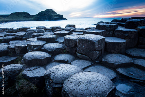 The Basalt Columns At The Giants Causeway At Sunset photo